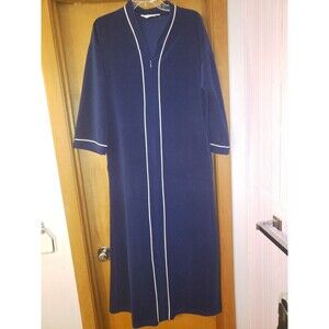 Vanity Fair Robe M Velour Pockets Blue Zip Long Housecoat USA Grannycore